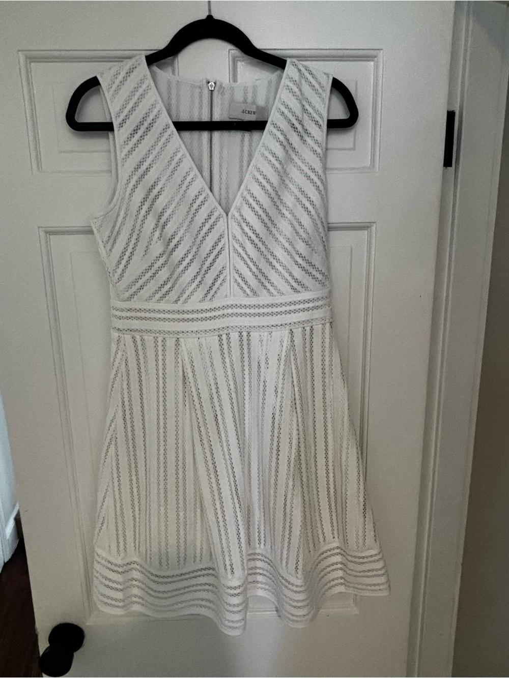 J. Crew White Textured V-Neck Sleeveless Fit-and-Flare Mini Dress
